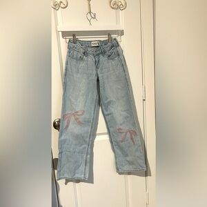 Abercrombie Kids Light Blue Jeans with Pink Bow Details